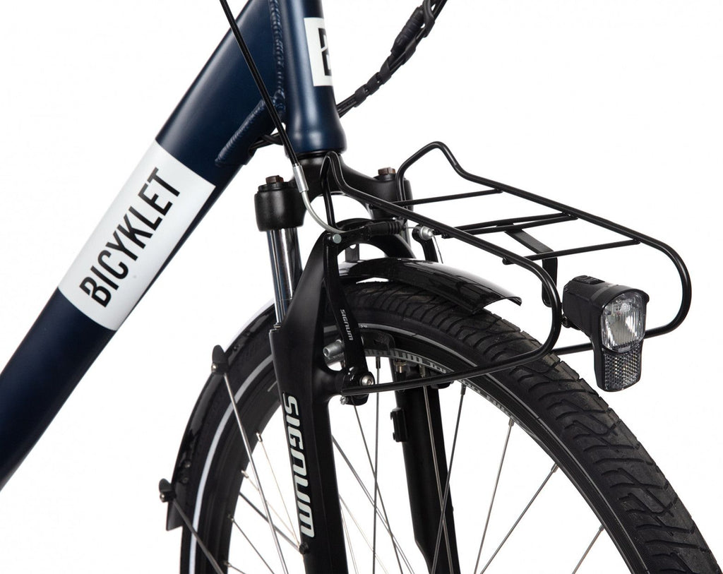 Vélo de Ville Électrique Mixte Bicyklet Claude Shimano Tourney 7V 500 Wh 700 mm Bleu Nuit Mat Marron T.48cm 167/185cm - Produit Reconditionné