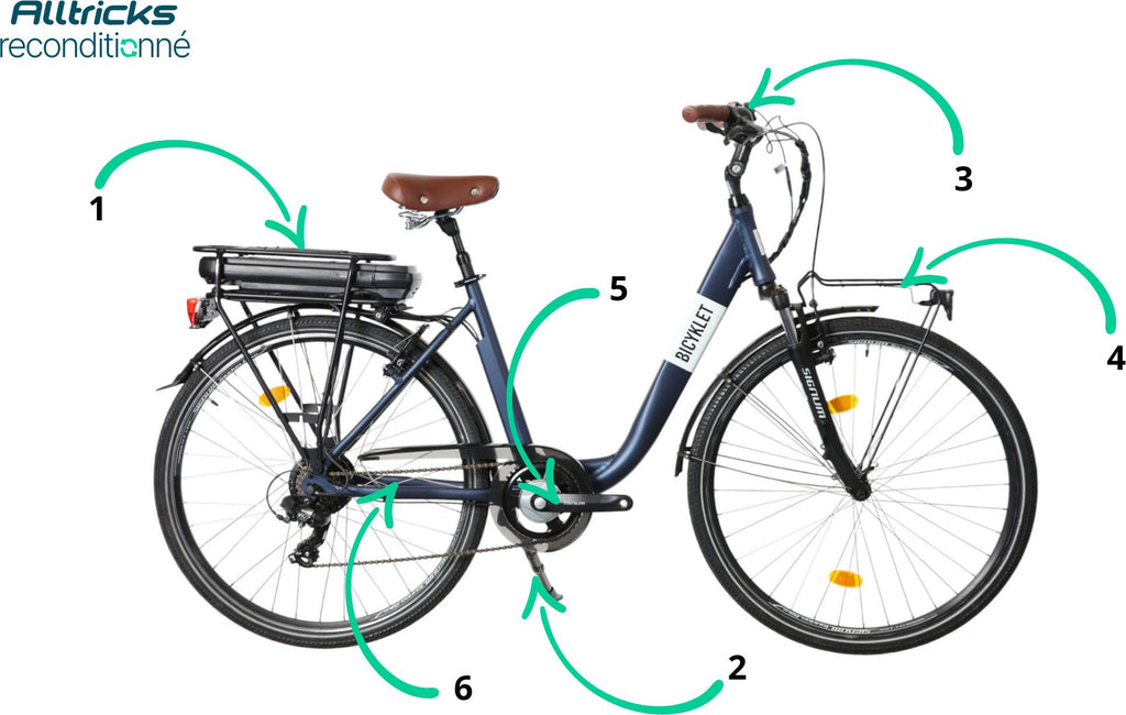 Vélo de Ville Électrique Mixte Bicyklet Claude Shimano Tourney 7V 500 Wh 700 mm Bleu Nuit Mat Marron T.48cm 167/185cm - Produit Reconditionné