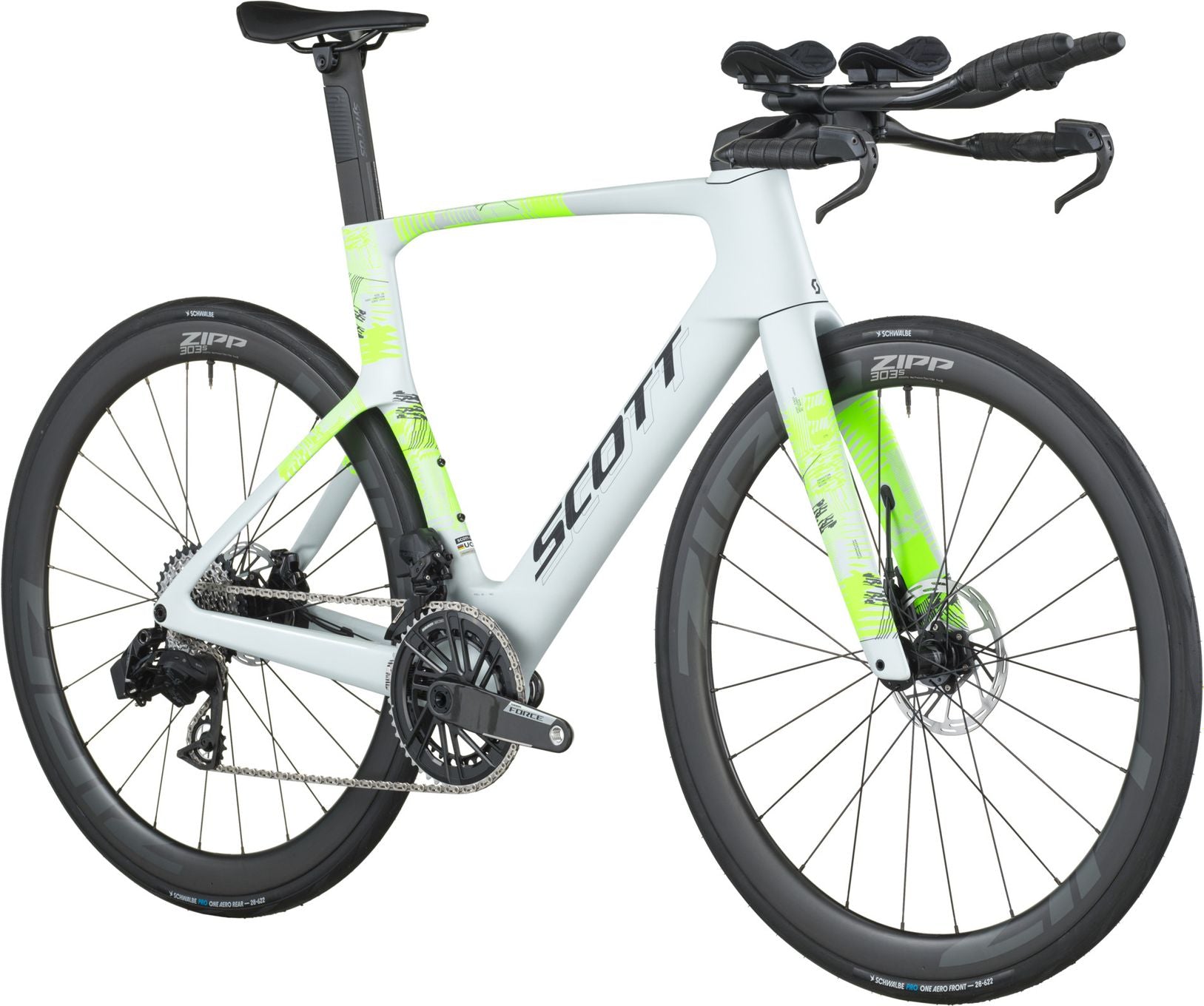 Vélo de Route Scott Foil RC Tri Sram Force AXS 12V 700mm Blanc/Jaune 2025