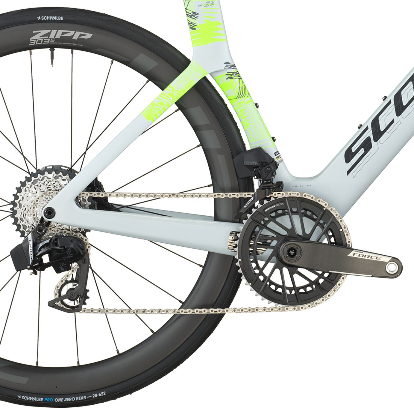 Vélo de Route Scott Foil RC Tri Sram Force AXS 12V 700mm Blanc/Jaune 2025
