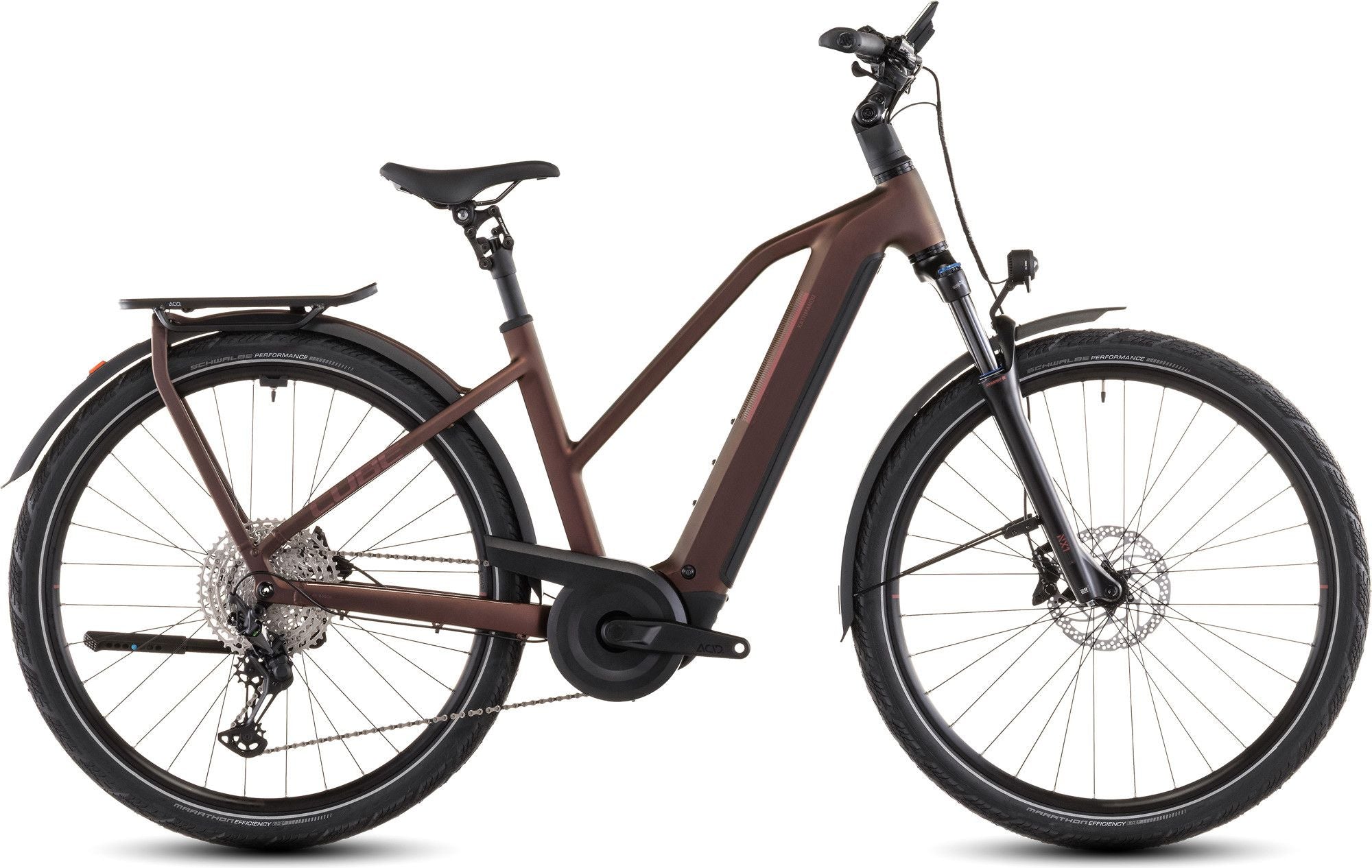 VTC Électrique Cube Kathmandu Hybrid Pro 800 Trapeze Shimano Deore/Deore XT 12V 800 Wh 700 mm Rouge Orange Sun Glow 2026