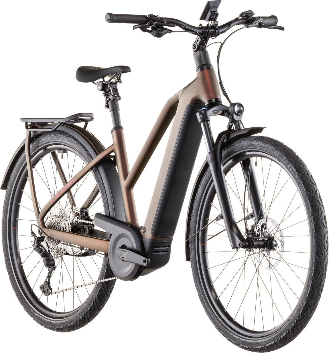 VTC Électrique Cube Kathmandu Hybrid Pro 800 Trapeze Shimano Deore/Deore XT 12V 800 Wh 700 mm Rouge Orange Sun Glow 2026