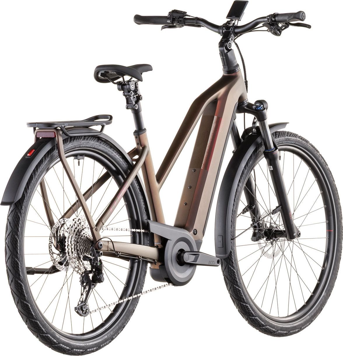 VTC Électrique Cube Kathmandu Hybrid Pro 800 Trapeze Shimano Deore/Deore XT 12V 800 Wh 700 mm Rouge Orange Sun Glow 2026