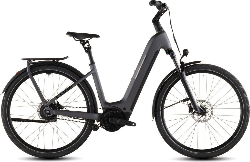 VTC Électrique Cube Kathmandu Hybrid Comfort Pro 800 Easy Entry Enviolo Trekking Courroie 800 Wh 700 mm Gris Slab 2026