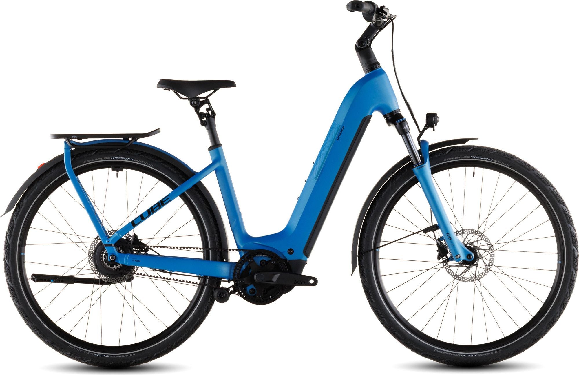 VTC Électrique Cube Kathmandu Hybrid Comfort Pro 800 Easy Entry Enviolo Trekking Courroie 800 Wh 700 mm Bleu Azure 2026