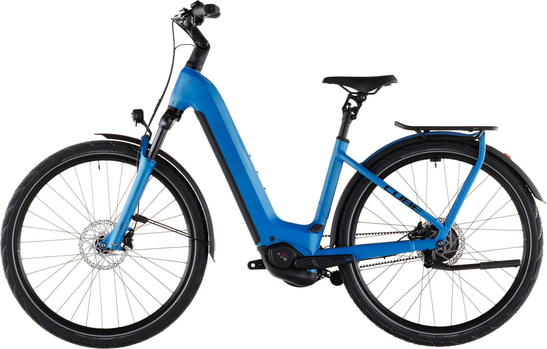 VTC Électrique Cube Kathmandu Hybrid Comfort Pro 800 Easy Entry Enviolo Trekking Courroie 800 Wh 700 mm Bleu Azure 2026