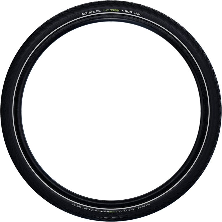 Pneu Schwalbe Green Marathon 584 mm TubeType Rigide Green Guard Addix Eco E-Bike E-25 Flancs Réfléchissants Noir