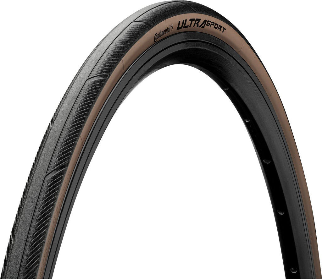 Pneu Route Continental Ultra Sport III 700 mm Tubetype Souple PureGrip Compound E-Bike e25 Flancs Marrons