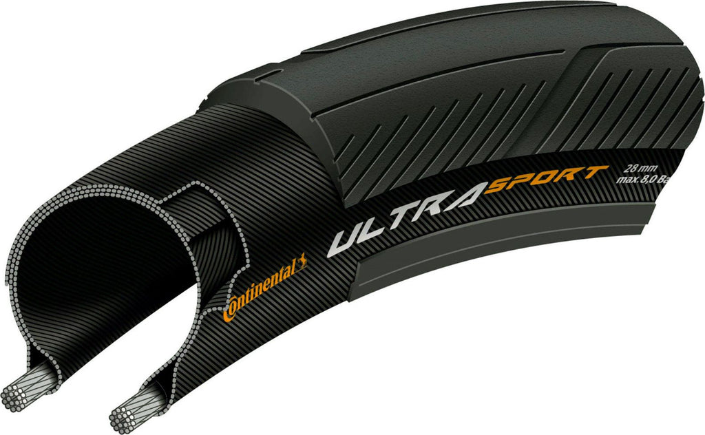Pneu Route Continental Ultra Sport III 700 mm Tubetype Souple PureGrip Compound E-Bike e25 Flancs Marrons