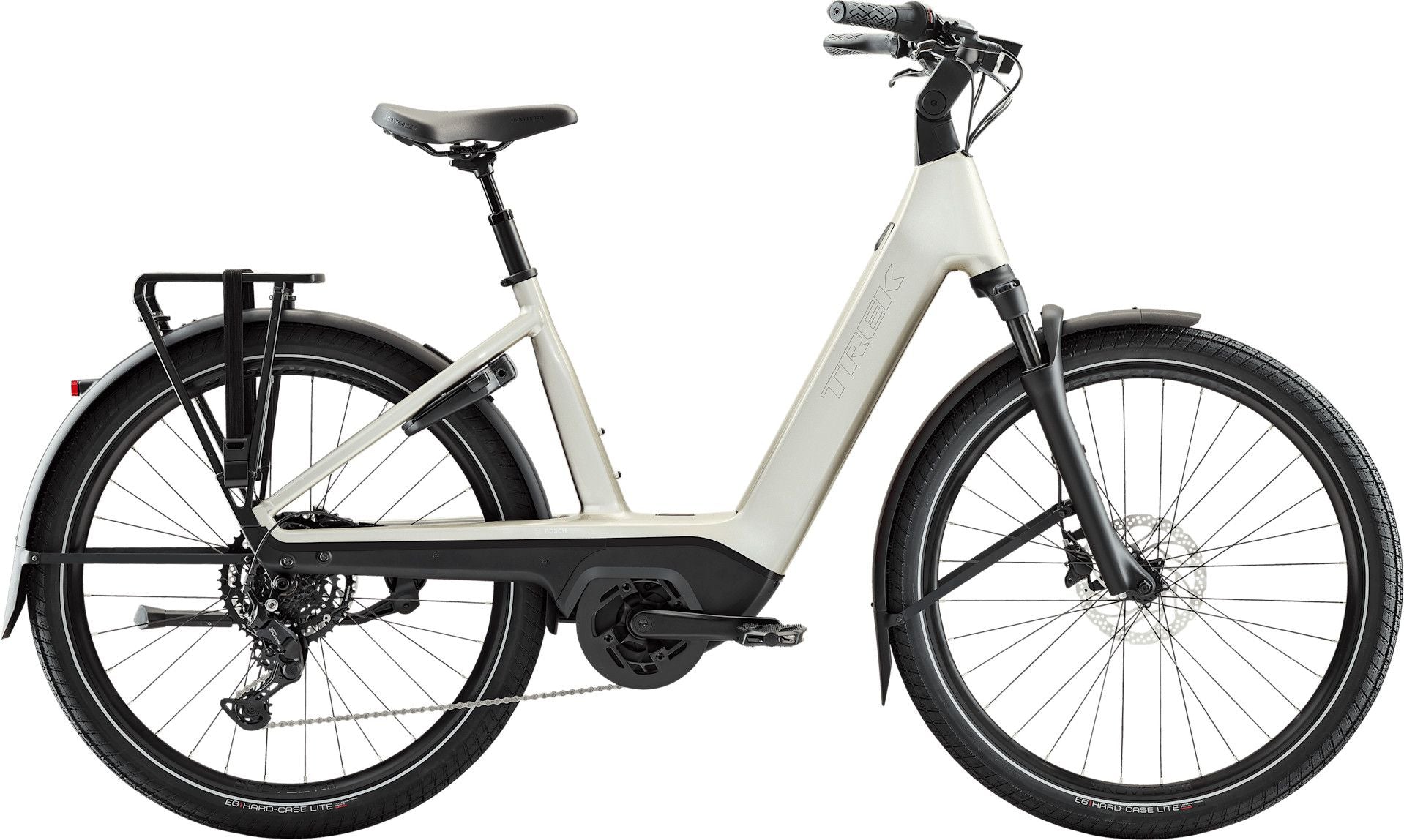 Vélo de Ville Électrique Trek Charter+ 4 R9 Lowstep Shimano Cues 9V 800Wh 700 mm Blanc 2026