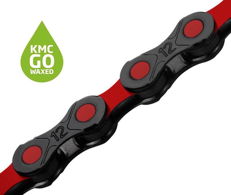 Chaîne KMC DLC12 Waxed 12V Noir Rouge