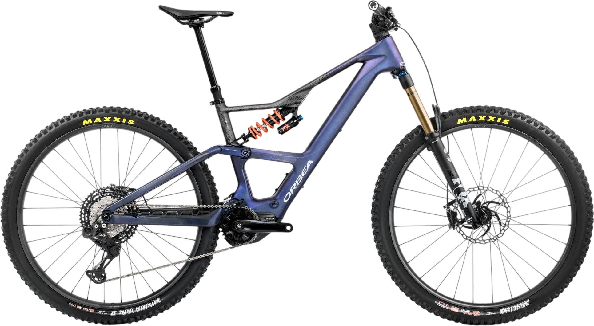 VTT Électrique Tout-Suspendu Orbea Rise LT M-Team 12V 630 Wh Shimano 85 Nm 29'' Bleu Tanzanite Carbon View 2025