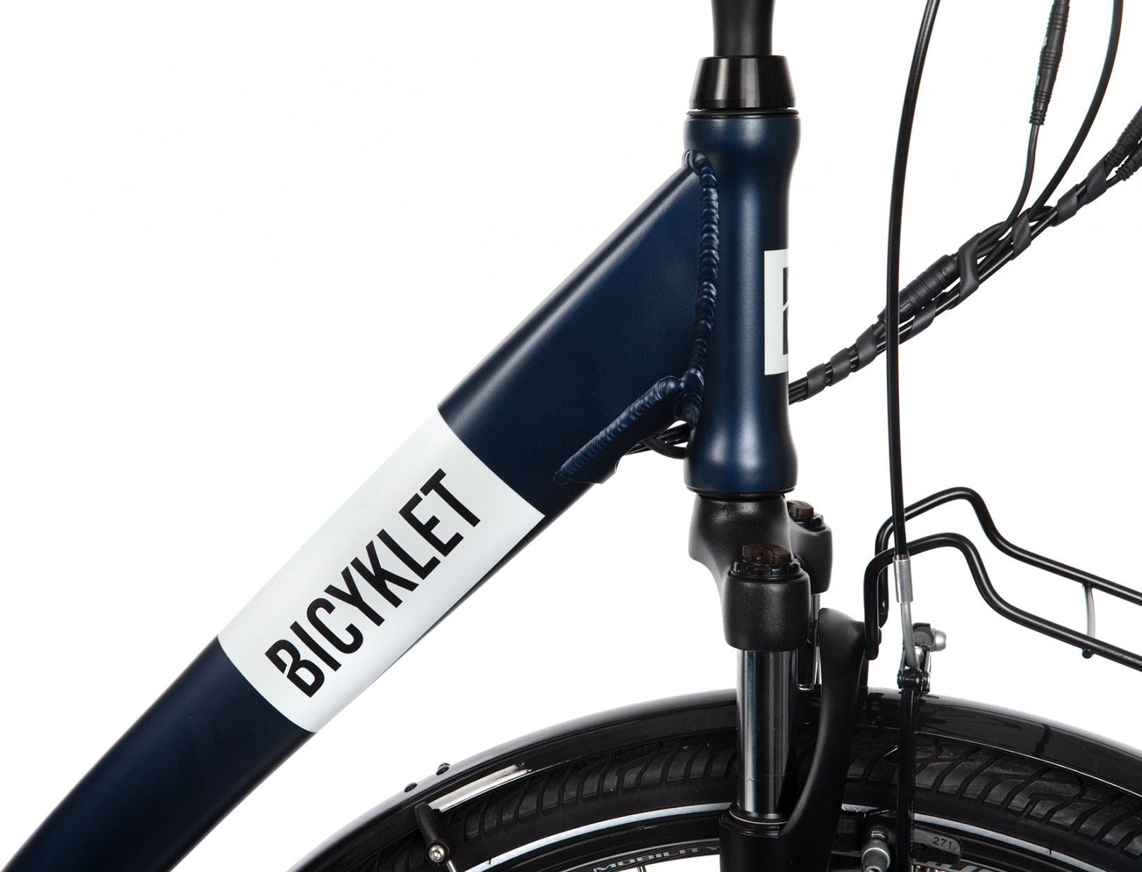 Vélo de Ville Électrique Mixte Bicyklet Claude Shimano Tourney 7V 500 Wh 700 mm Bleu Nuit Mat Marron T.48 167/185cm - Produit Reconditionné