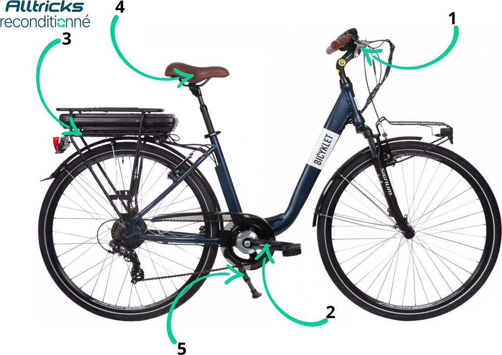 Vélo de Ville Électrique Mixte Bicyklet Claude Shimano Tourney 7V 500 Wh 700 mm Bleu Nuit Mat Marron T.48 167/185cm - Produit Reconditionné