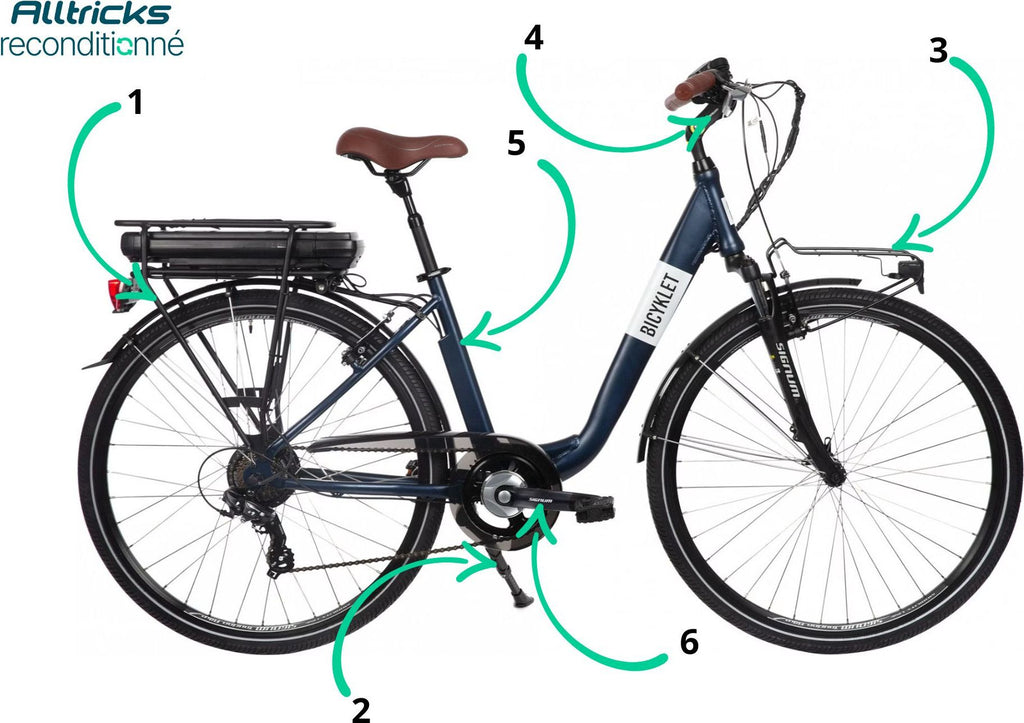 Vélo de Ville Électrique Mixte Bicyklet Claude Shimano Tourney 7V 500 Wh 700 mm Bleu Nuit Mat Marron T.48 167/185cm - Produit Reconditionné