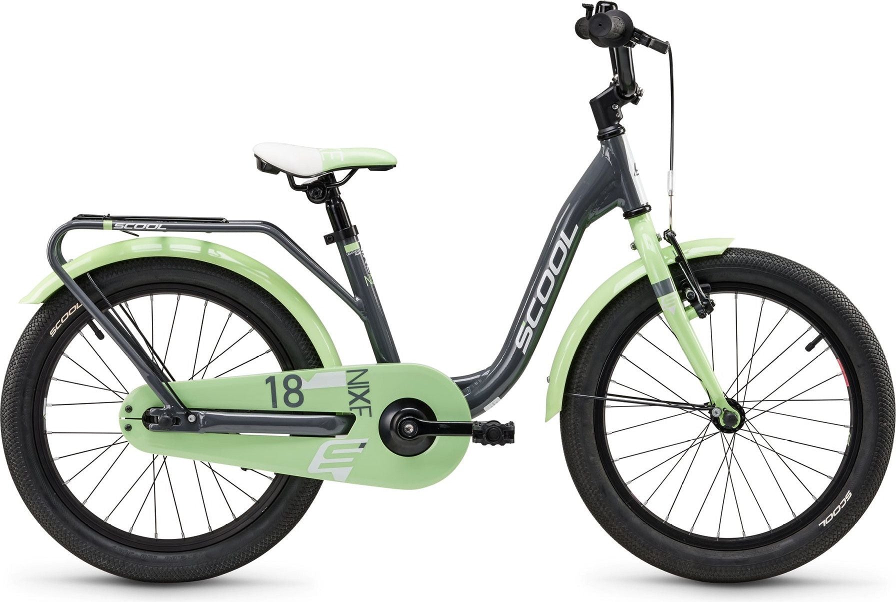 Vélo enfant S'COOL niXe 1 vitesse - Gris foncé/Vert pastel