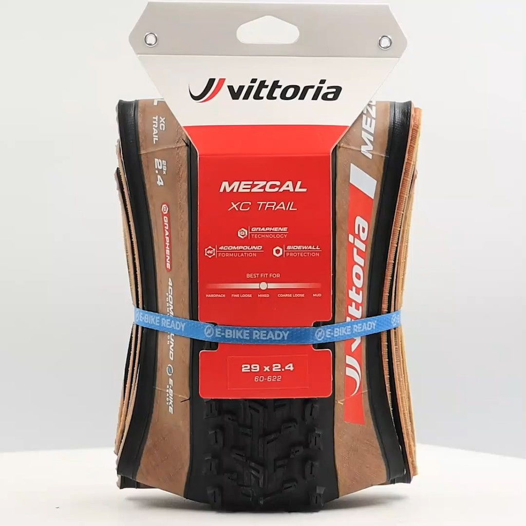 Pneu VTT Vittoria Mezcal XC Trail 29'' Tubeless Ready Souple Anti-Puncture Belt Graphene 4Compound Formulation Flancs Marrons