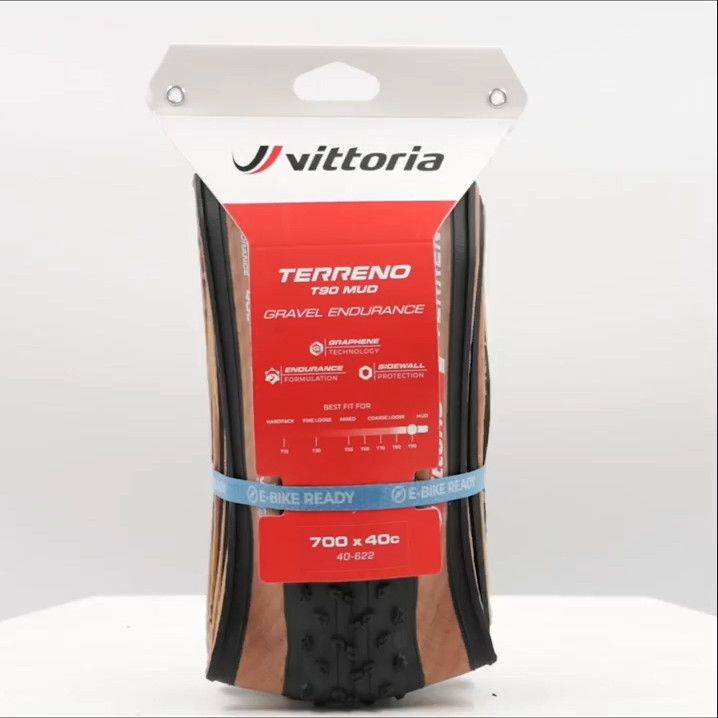 Pneu Gravel Vittoria Terreno T90 Mud Gravel Endurance 700 mm Tubeless Ready Souple Anti-Puncture Belt Endurance Formulation Graphene Flancs Marrons