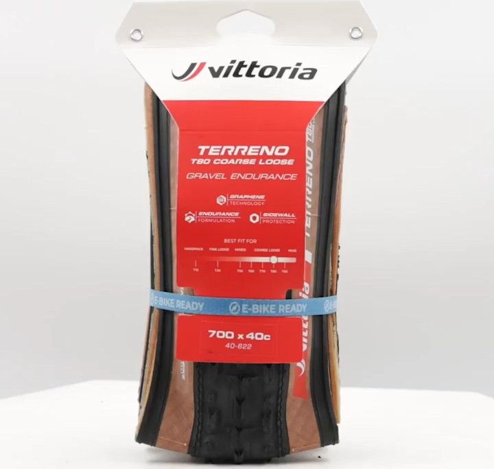 Pneu Gravel Vittoria Terreno T80 Coarse Loose Gravel Endurance 700 mm Tubeless Ready Souple Anti-Puncture Belt Endurance Formulation Graphene Flancs Marrons