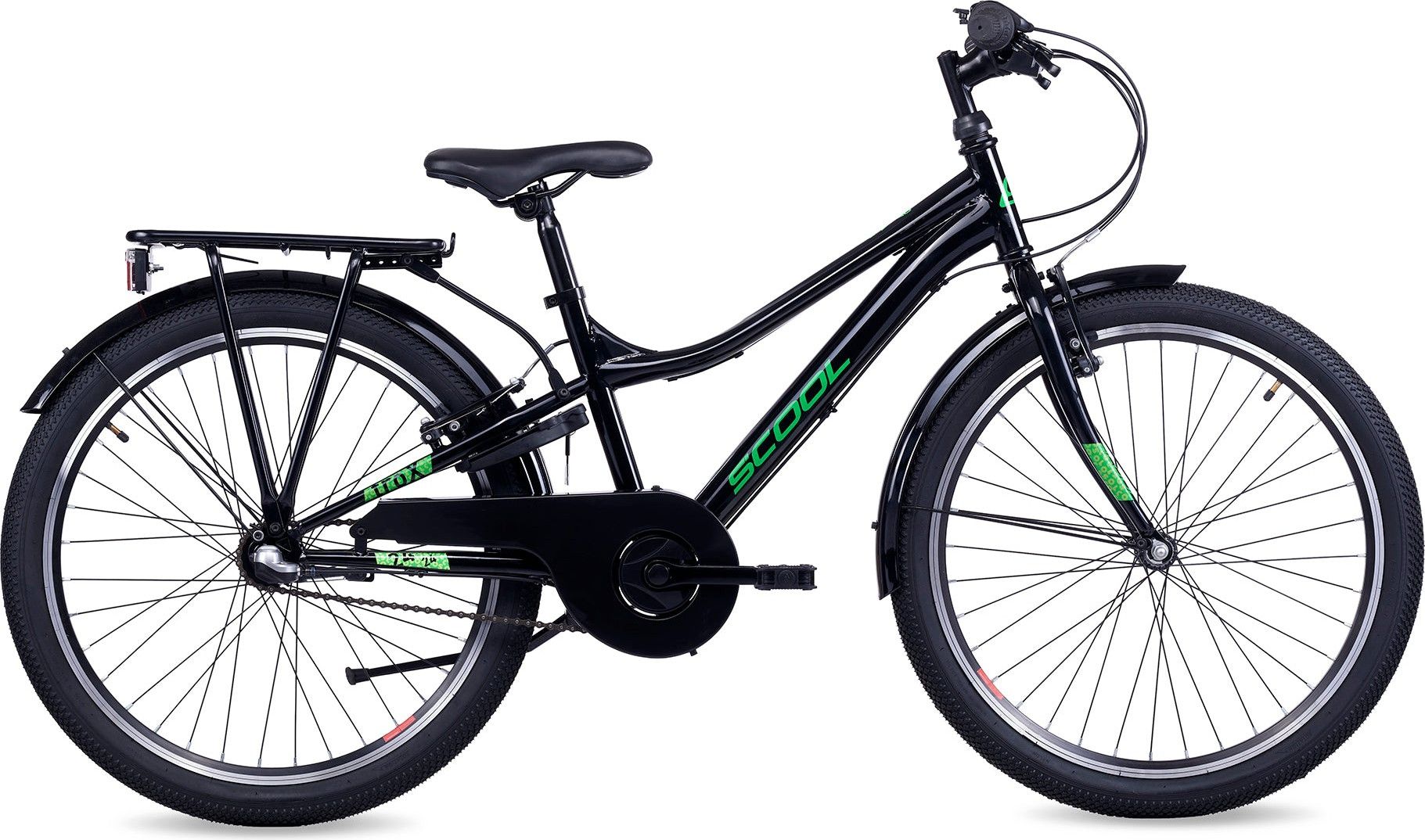 S’COOL troX, vélo enfant, 3 vitesses, Noir/Vert néon