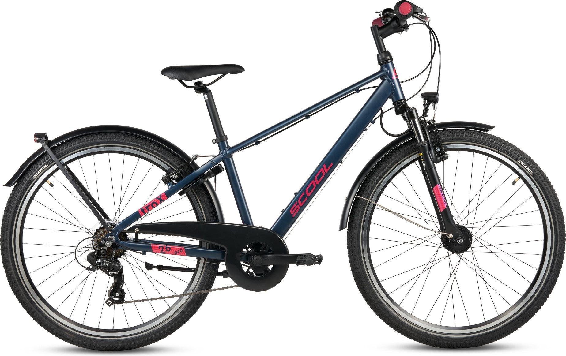 S’COOL troX pro, VTT enfant, 7 vitesses, Bleu foncé/Rose
