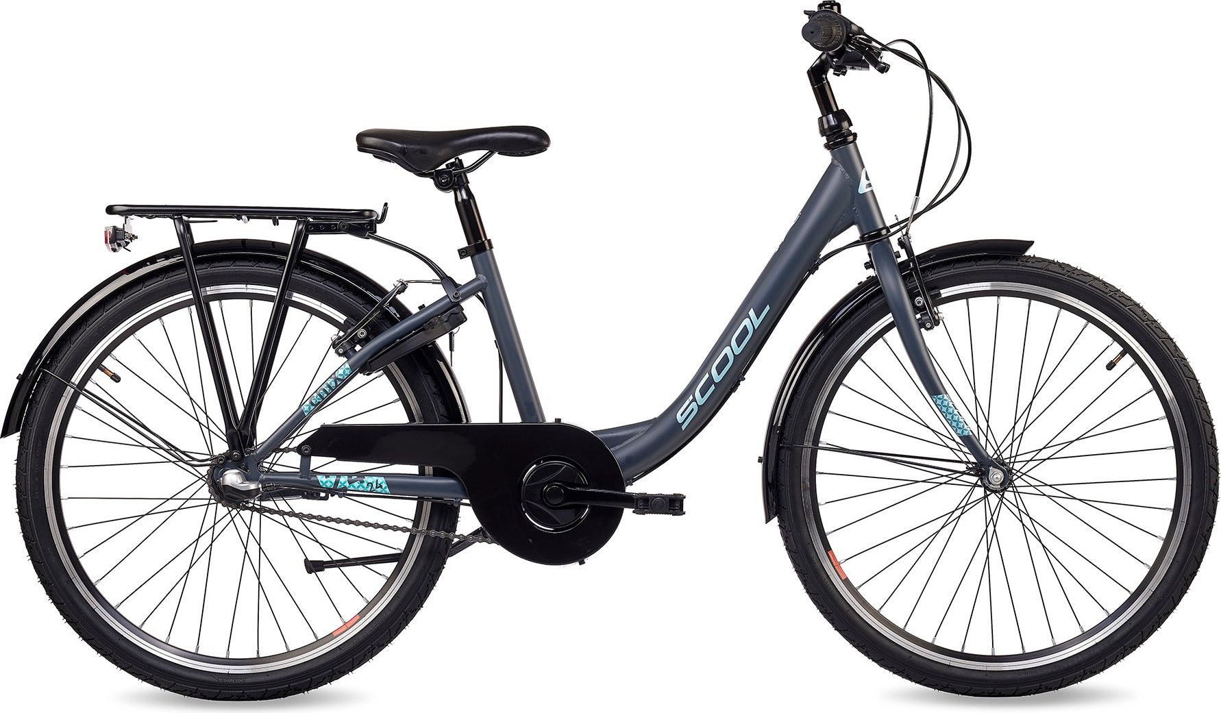 S’COOL chiX, vélo enfant, 3 vitesses, Gris foncé/Turquoise