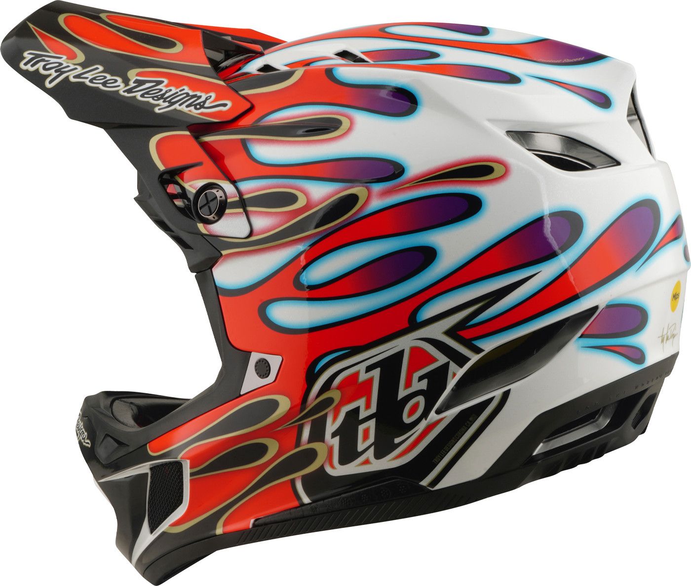 Casque Integral Troy Lee Designs D4 Composite Mips Overspray Blanc/Rouge