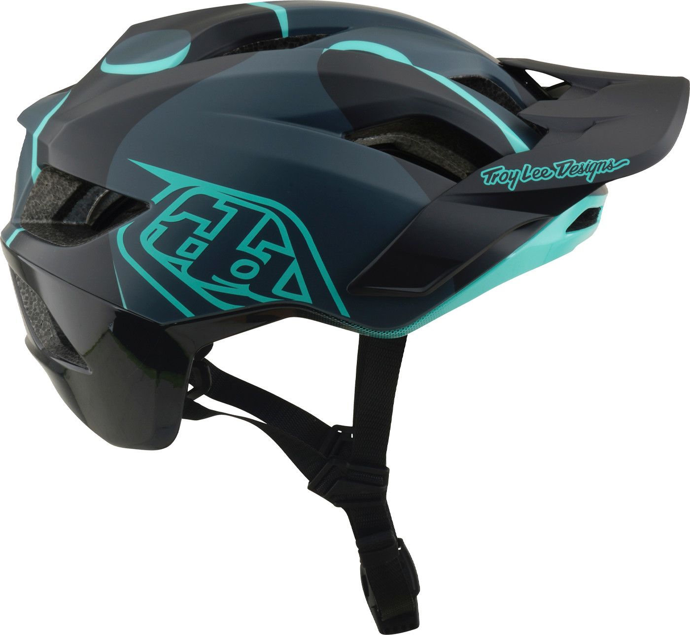 Casque VTT Troy Lee Designs Flowline SE Mips Badge Carbon Real Teal