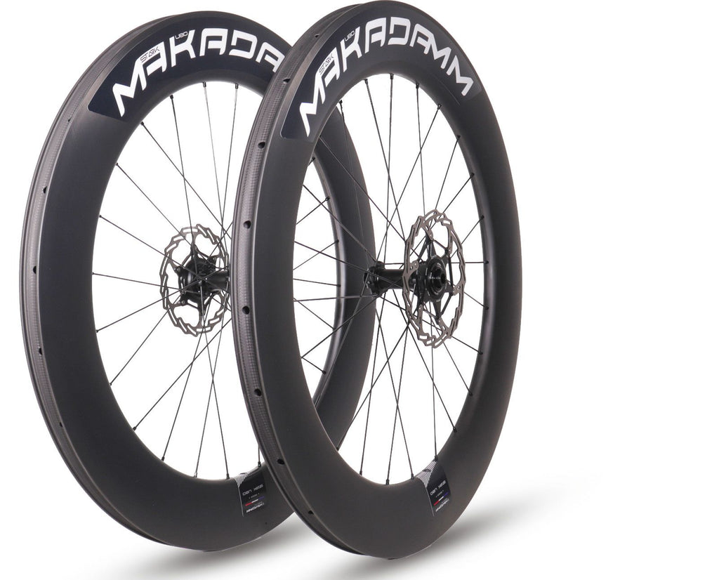 Paire de roues carbone route – MaKadamm stark u80 disc premium à pneus – 1738gr la paire – centerlock – axe 12x100 | 12x142