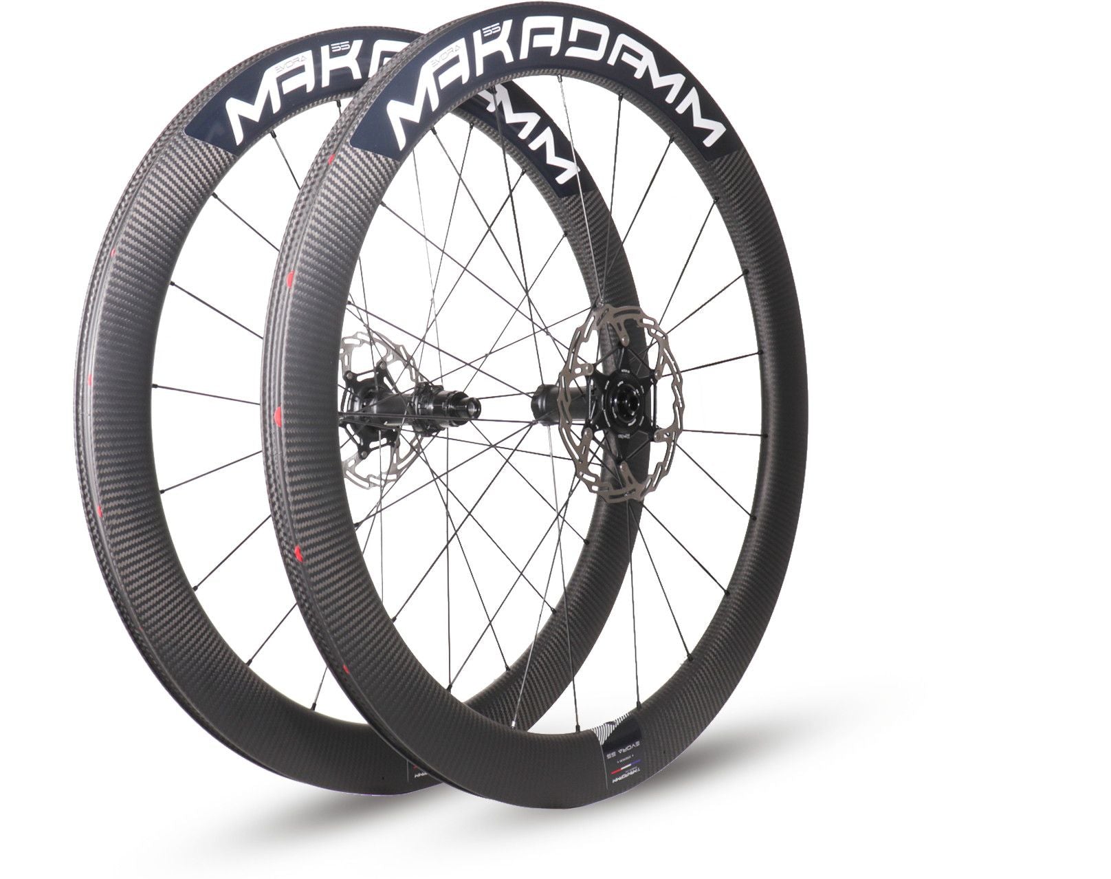 Paire de roues carbone route – MaKadamm evora 55 disc xpremium à pneus – 1345 gr la paire – centerlock – axe 12x100 | 12x142