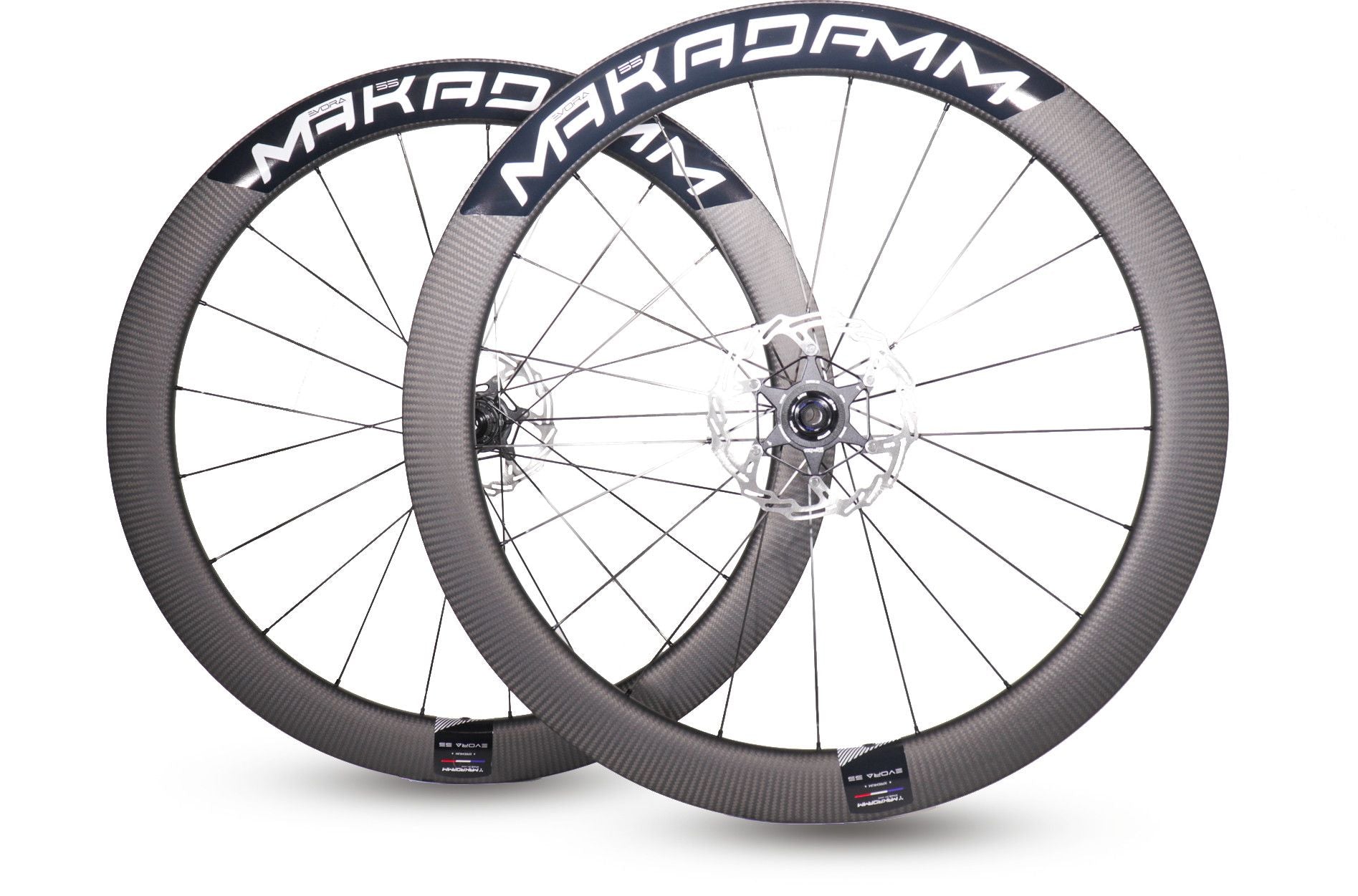 Paire de roues carbone route – MaKadamm evora 55 disc xpremium à pneus – 1345 gr la paire – centerlock – axe 12x100 | 12x142