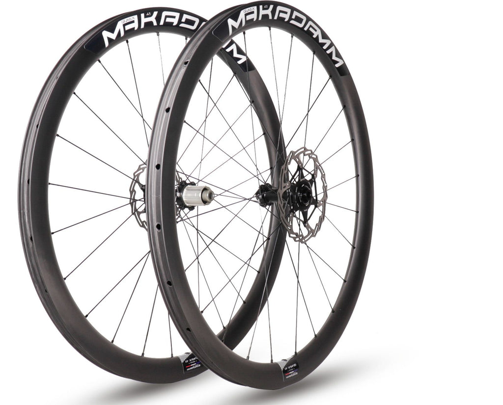 Paire de Roues carbone Gravel - MaKadamm gravax 41 premium à pneus - 1292gr la paire - centerlock - axe 12X100 | 12X142