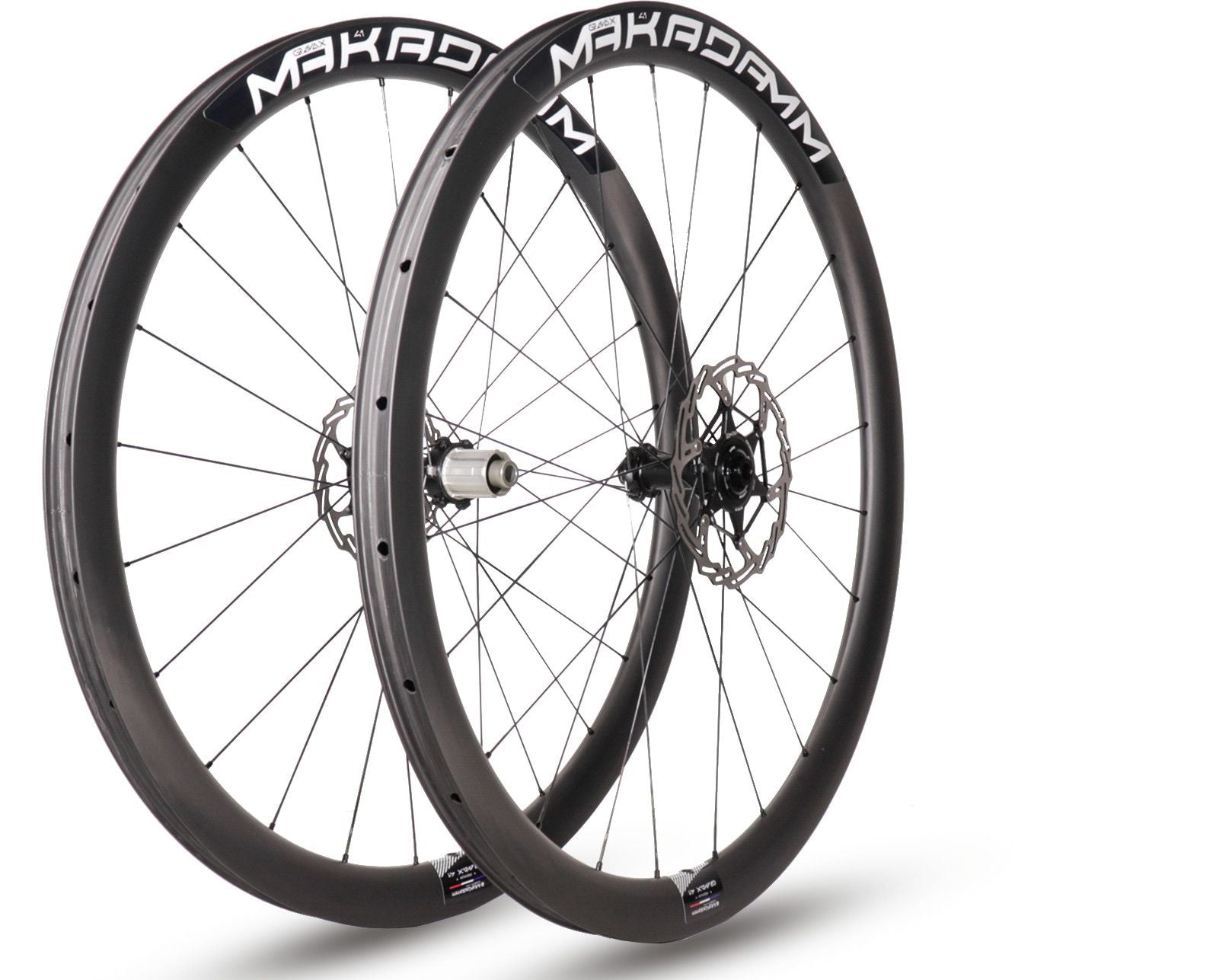 Paire de Roues carbone Gravel - MaKadamm gravax 41 premium à pneus - 1292gr la paire - centerlock - axe 12X100 | 12X142