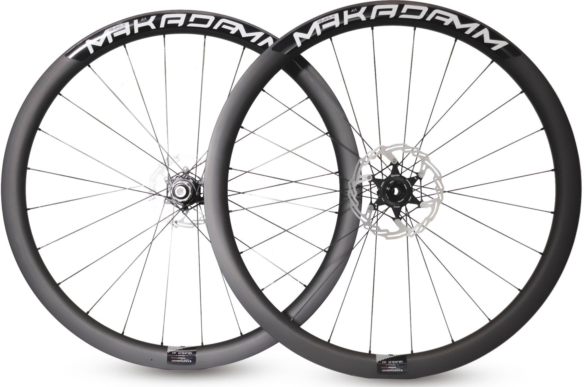 Paire de Roues carbone Gravel - MaKadamm gravax 41 premium à pneus - 1292gr la paire - centerlock - axe 12X100 | 12X142