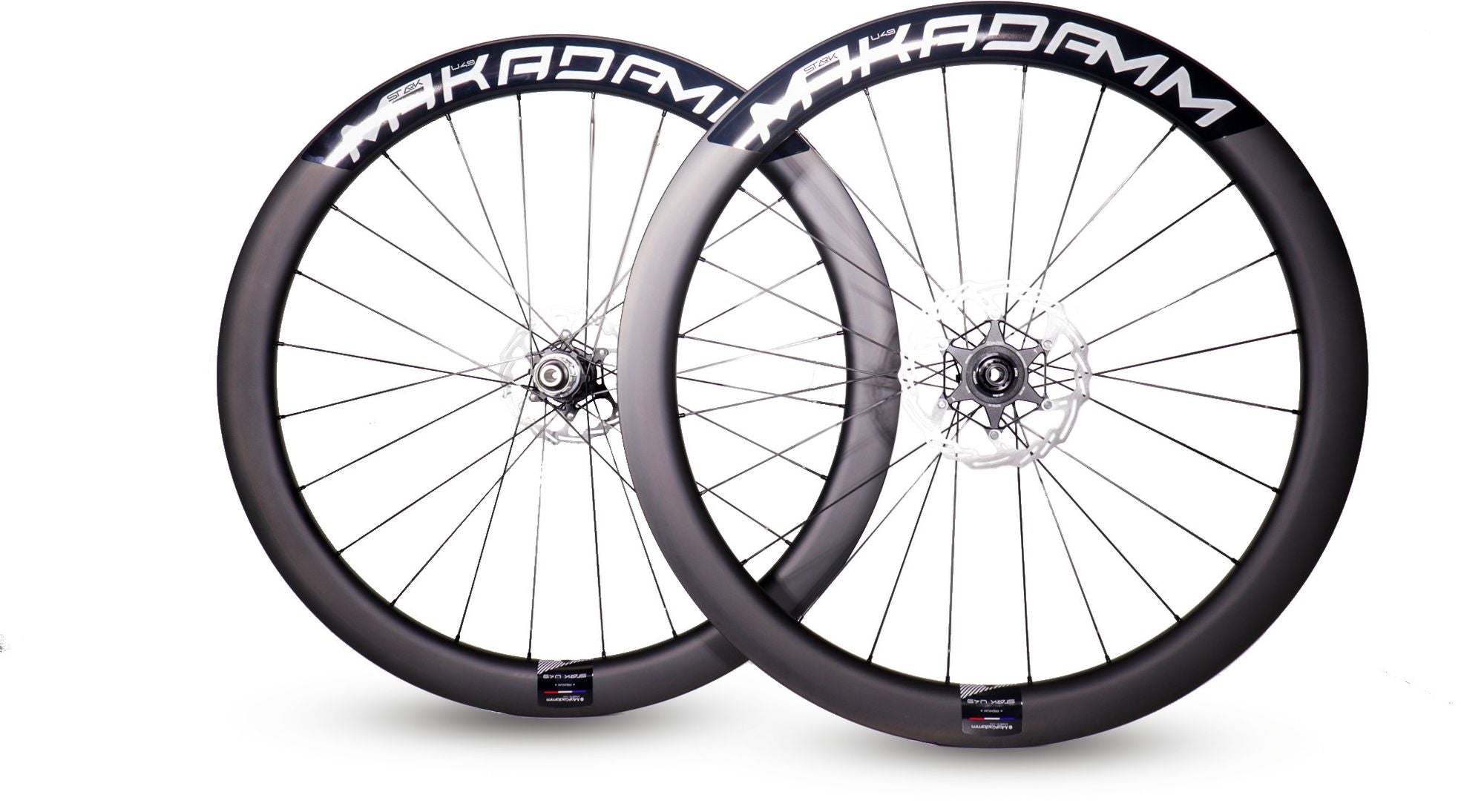 Paire de roues carbone route – MaKadamm stark u49 disc premium à pneus – 1377gr la paire – centerlock – axe 12x100 | 12x142