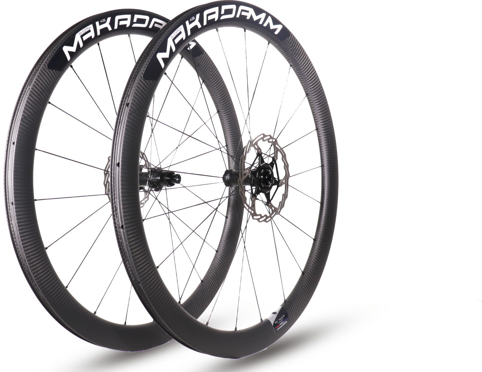 Paire de roues carbone route – MaKadamm evora 45 disc xpremium à pneus – 1265 gr la paire – centerlock – axe 12x100 | 12x142
