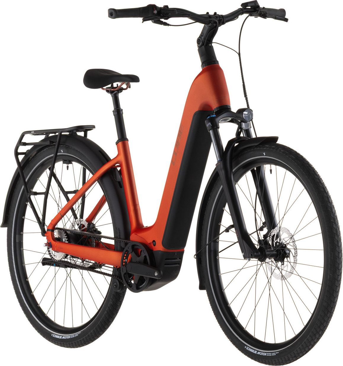 VTC Électrique Cube Touring Hybrid Comfort SLX 800 Easy Entry Shimano Nexus 5V Courroie 800 Wh 700 mm Rouge Orange Chilli 2026