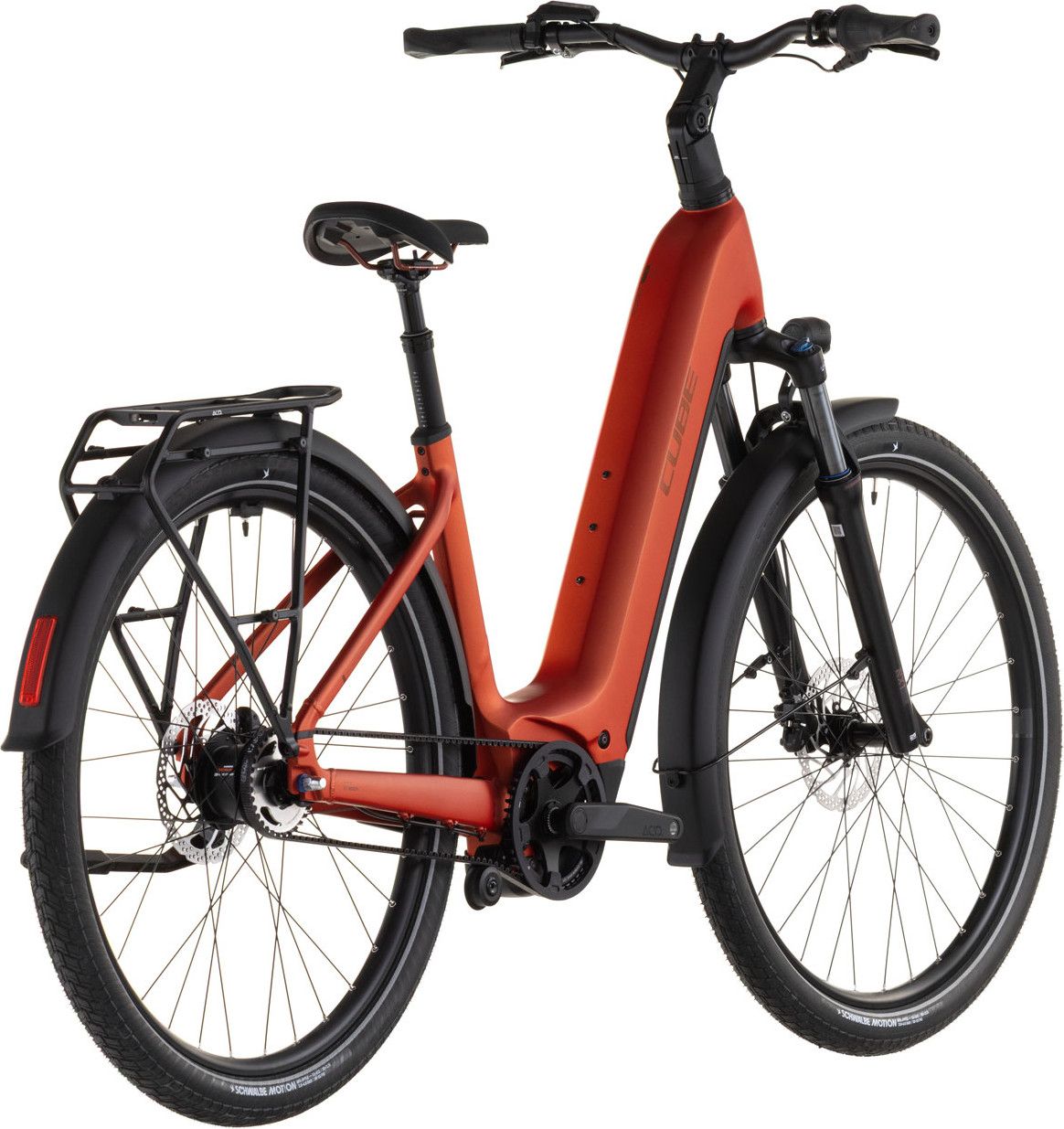 VTC Électrique Cube Touring Hybrid Comfort SLX 800 Easy Entry Shimano Nexus 5V Courroie 800 Wh 700 mm Rouge Orange Chilli 2026