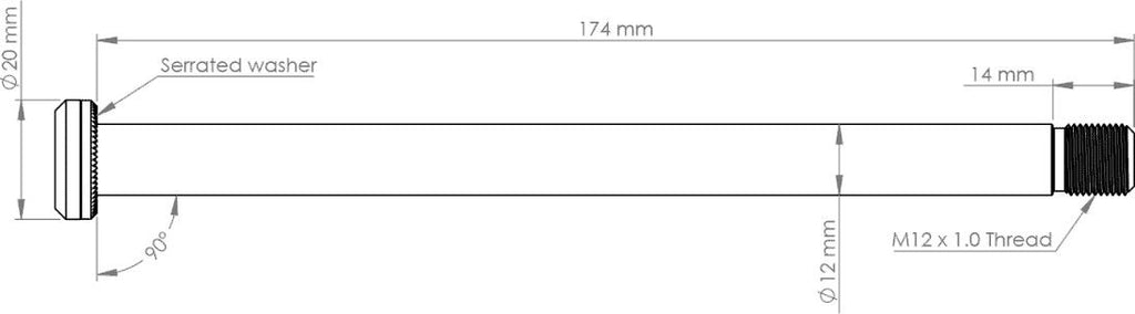 Axe Arrière VTT Burgtec Yeti 174 mm | M12x1.0 | Noir