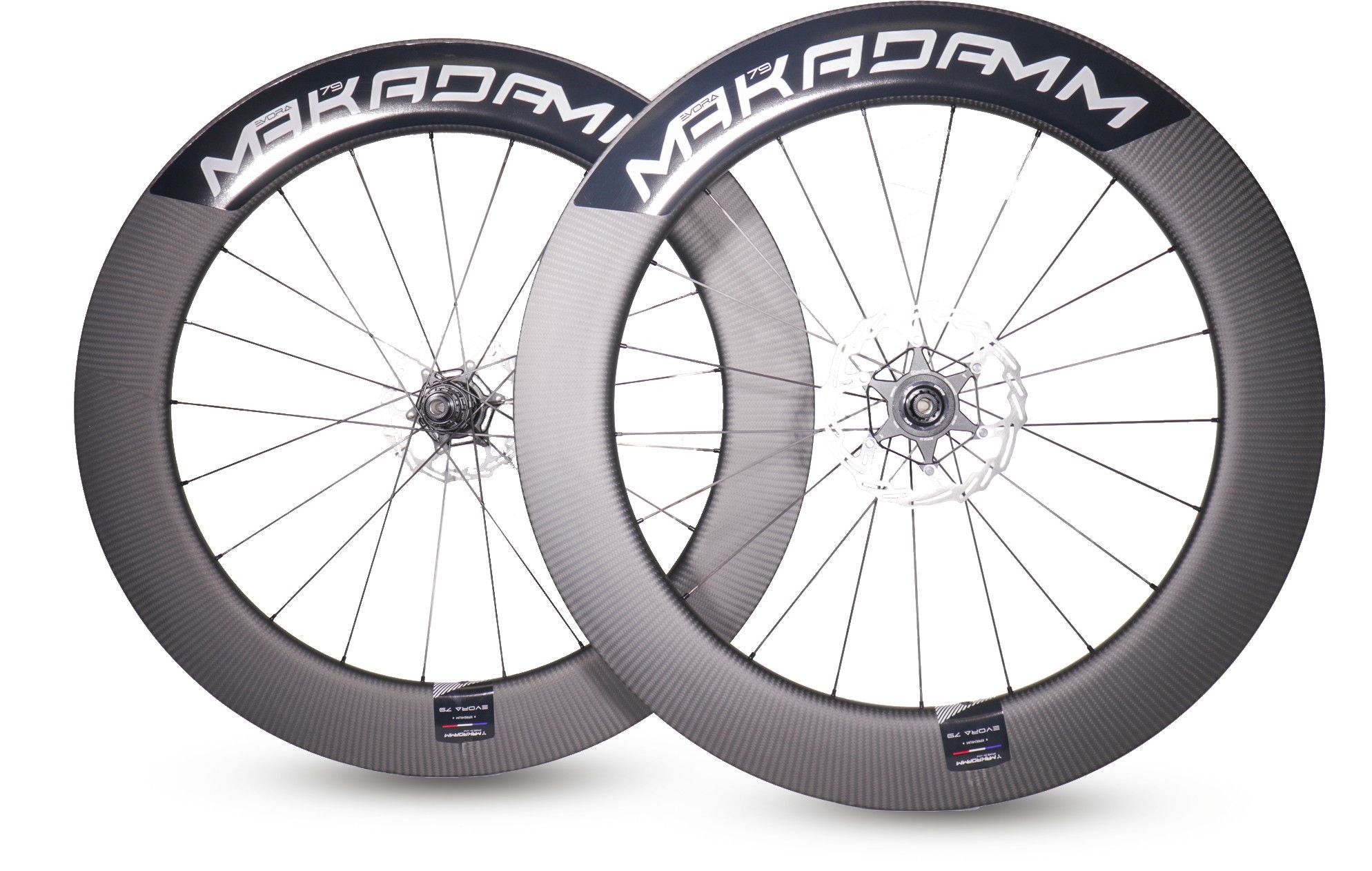 Paire de roues carbone route – MaKadamm evora 79 disc xpremium à pneus – 1492 gr la paire – centerlock – axe 12x100 | 12x142