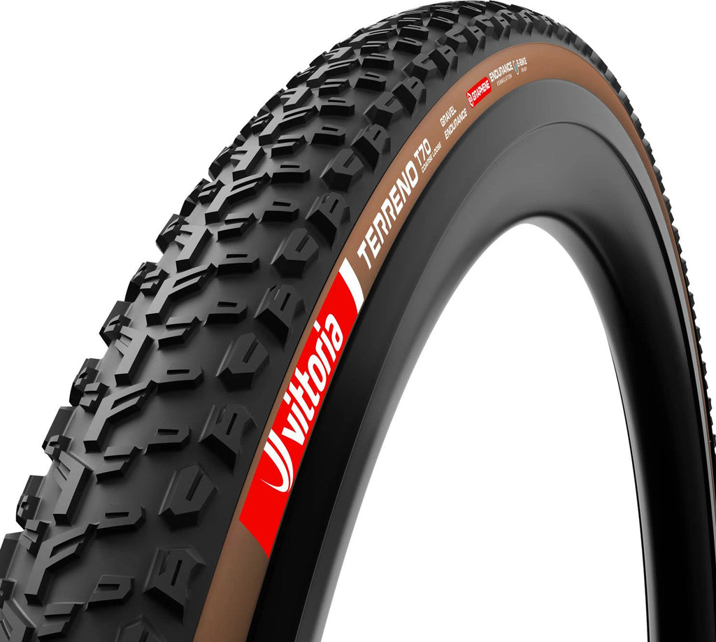 Pneu Gravel Vittoria Terreno T70 Coarse Loose Gravel Endurance 700 mm Tubeless Ready Souple Anti-Puncture Belt Endurance Formulation Graphene Flancs Marrons