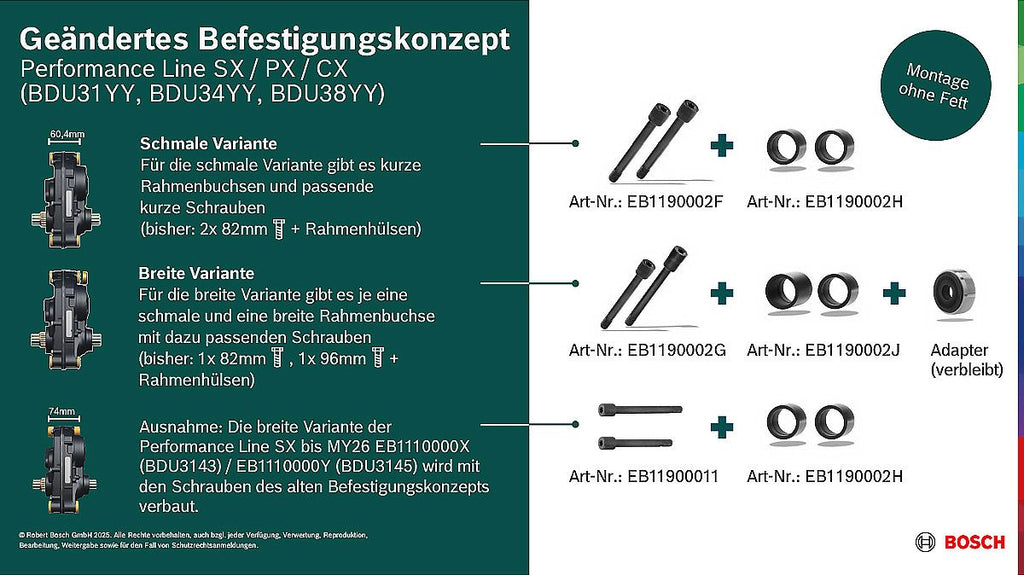 Kit de Bagues de Cadre Bosch pour Moteur Performance Line SX / PX / CX pour Vis EB1190002F