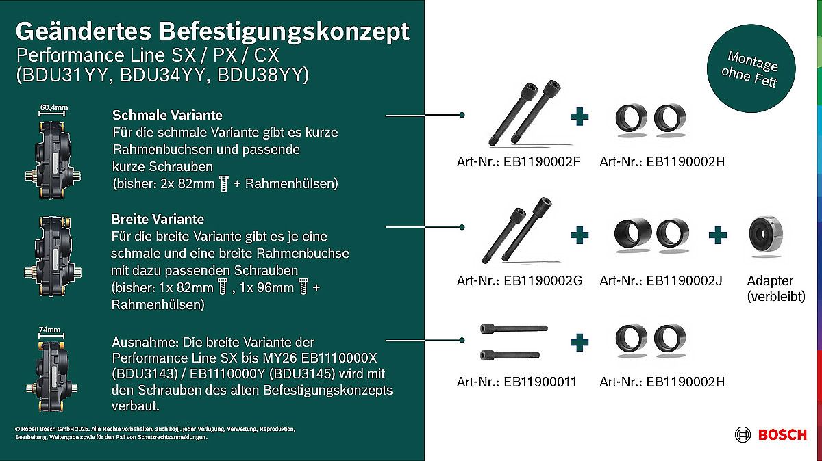 Kit de Bagues de Cadre Bosch pour Moteur Performance Line SX / PX / CX pour Vis EB1190002F