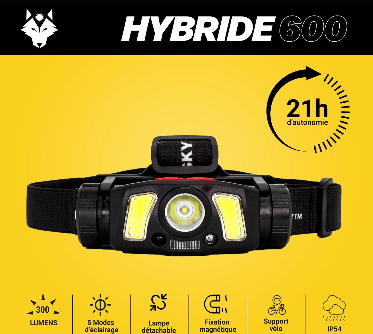 Lampe frontale 2 en 1  vélo HYBRIDE600 - Rechargeable / 300 lumens