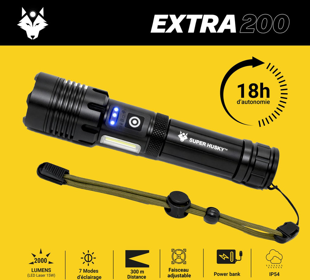 Lampe torche EXTRA200 - 2000 lumens - Batteries françaises / Rechargeable