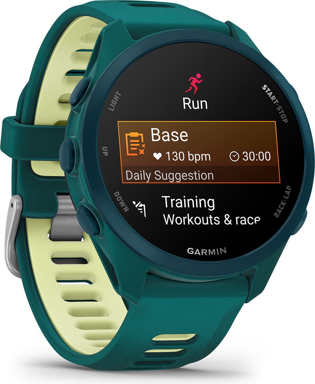 Montre GPS Garmin Forerunner 170 Music Vert Canard avec Bracelet en Silicone Vert Canard/Citron