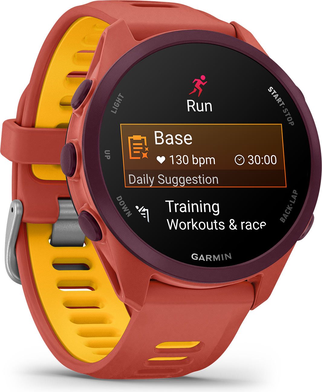 Montre GPS Garmin Forerunner 170 Music Rouge Rose avec Bracelet en Silicone Rouge Rose/Orange