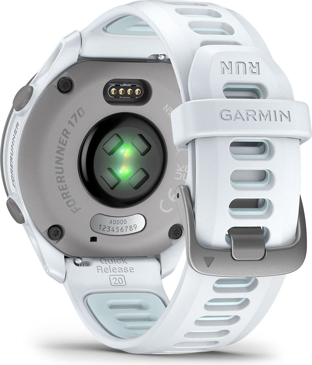 Montre GPS Garmin Forerunner 170 Music Blanc avec Bracelet en Silicone Blanc/Bleu Ciel