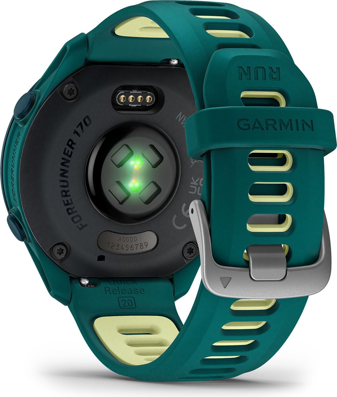 Montre GPS Garmin Forerunner 170 Music Vert Canard avec Bracelet en Silicone Vert Canard/Citron