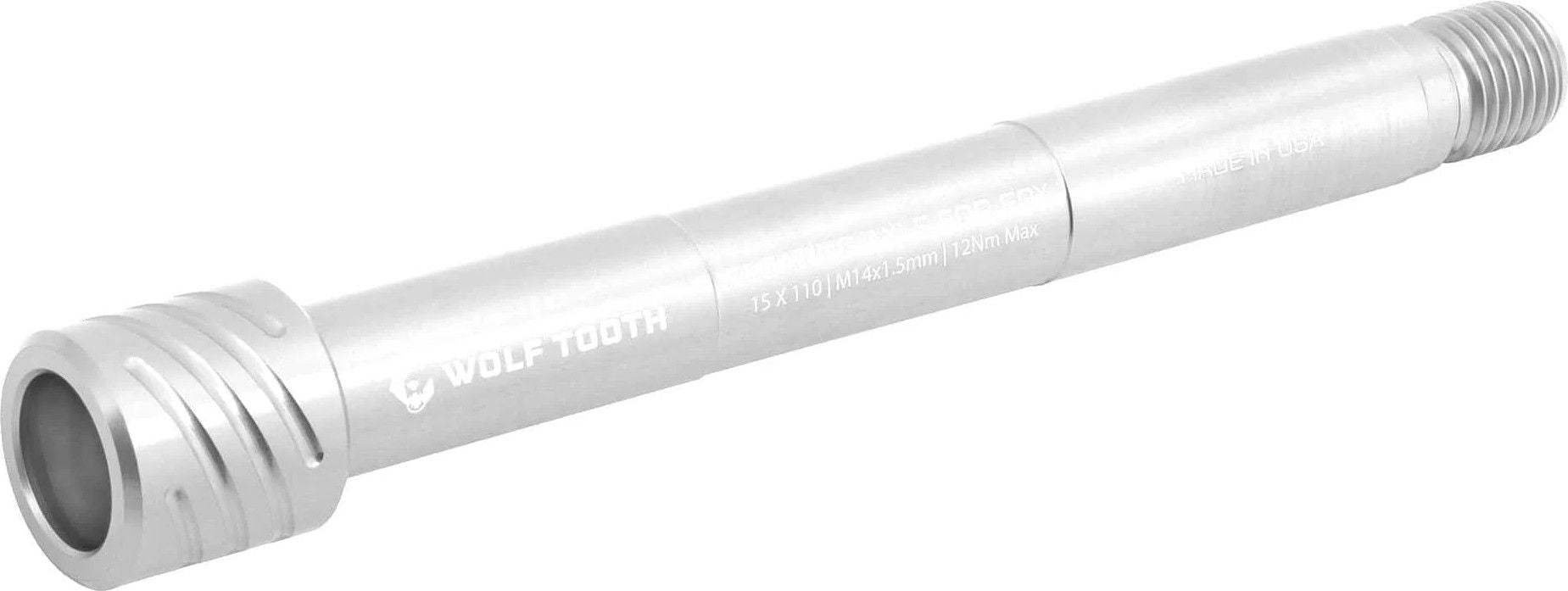 Axe Traversant Wolf Tooth Floating Axle pour Fourches Fox Series 36/38 | 15 x 110 mm | M14x1.5 mm | Argent Brut